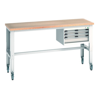 Bott Établi cubio 3 tiroirs multiplex réglable en hauteur 2000 x 750 mm RAL 7035