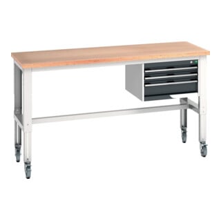 Bott Établi cubio 3 tiroirs multiplex réglable en hauteur 2000 x 750 x 840-1140 mm RAL 7035/7016