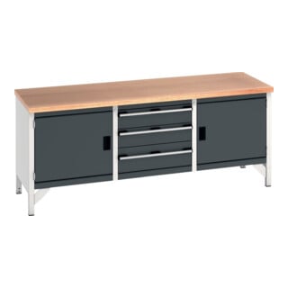 Bott Kastenwerkbank cubio 2 deuren 2 legplanken multiplex 2000 x 750 x 840mm RAL 7035/7016