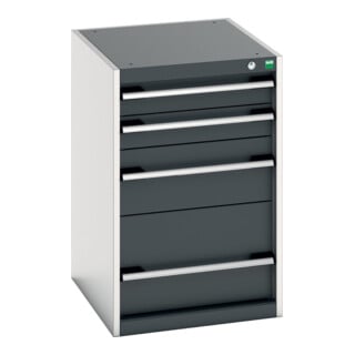 Bott Schubladenschrank cubio 4 Schubladen 525 x 650 x 800mm RAL 7035/7016