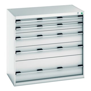 Bott Schubladenschrank cubio 5 Schubladen 1050 x 650 x 1000mm RAL 7035