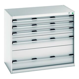 Bott Schubladenschrank cubio 5 Schubladen 1050 x 650 x 900mm RAL 7035