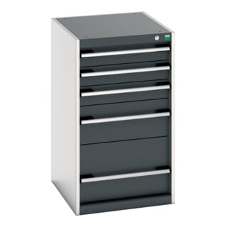 Bott Schubladenschrank cubio 5 Schubladen 525 x 650 x 900mm RAL 7035/7016