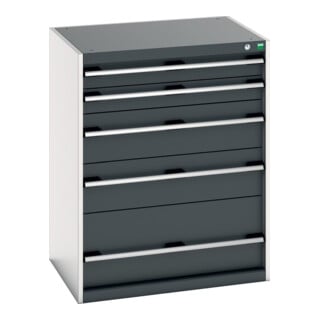 Bott Schubladenschrank cubio 5 Schubladen 800 x 650 x 1000mm RAL 7035/7016