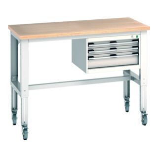 Bott Werkbank cubio 3 laden multiplex in hoogte verstelbaar 1500x750x840-1140mm RAL 7035