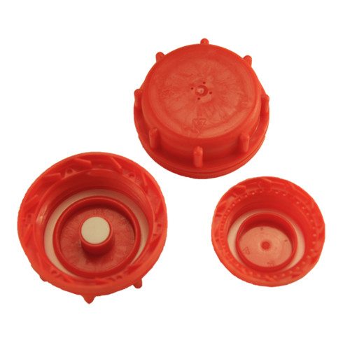 Bouchon à visser avec bague d’inviolabilité pour bidons industriels PE-HD de 20 + 30 L, rouge