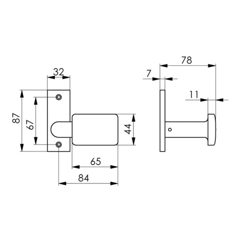 Bouton de porte AMF 485 LM F1/naturf.gekr.ktg.ktg.B.65mm H.44mm