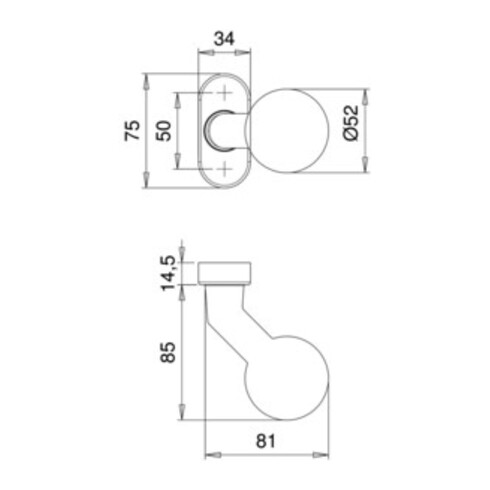 Bouton de porte profilé 2033/4010 Alu. F1 Réceptacle 8mm