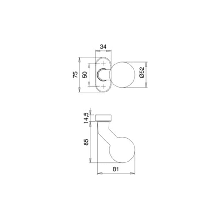 Bouton de porte profilé 2033/4010 Alu. F1 Réceptacle 8mm