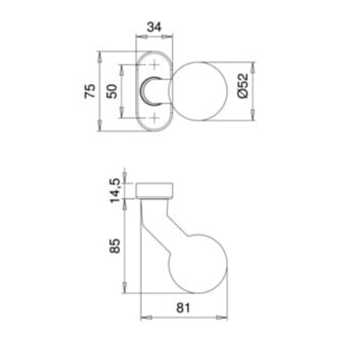 Bouton porte profilée 2033/4020 F12 Adaptateur M12, courbé