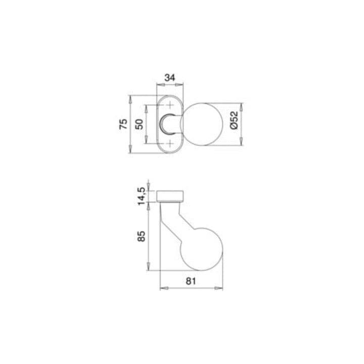Bouton porte profilée 2033/4020 F12 Adaptateur M12, courbé