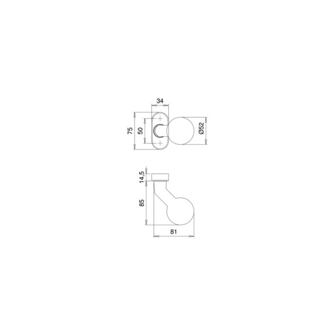 Bouton porte profilée 2033/4020 F12 Adaptateur M12, courbé