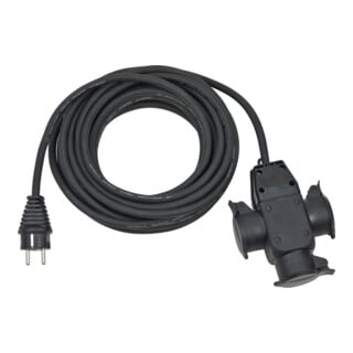 Bouwterreinverlengkabel 10 m H07RN-F3G1,5 zwart met drievoudige rubberen koppeling IP44
