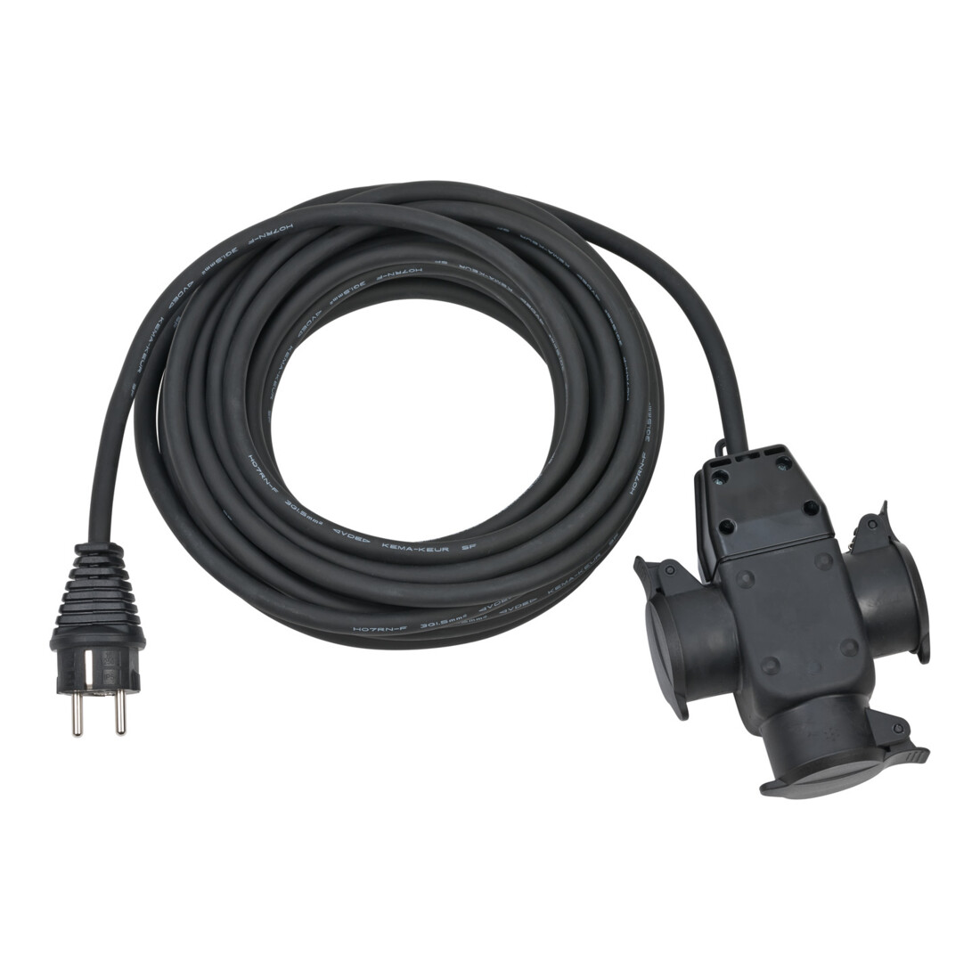 Bouwterreinverlengkabel 10 m H07RN-F3G1,5 zwart met drievoudige rubberen koppeling IP44
