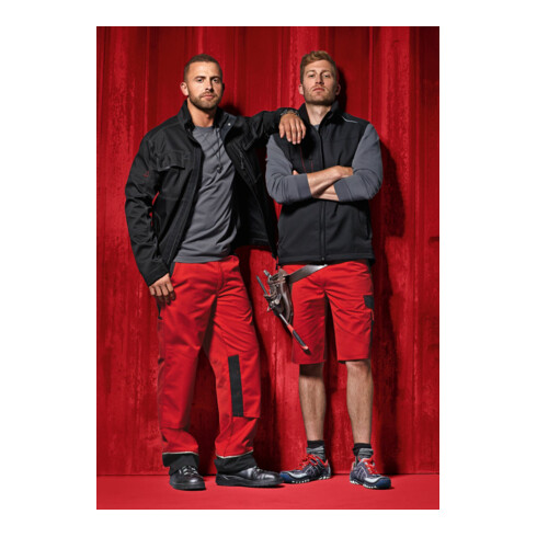 BP® Arbeitshose mit verdeckten Knöpfen und Kniepolstertaschen, rot/schwarz