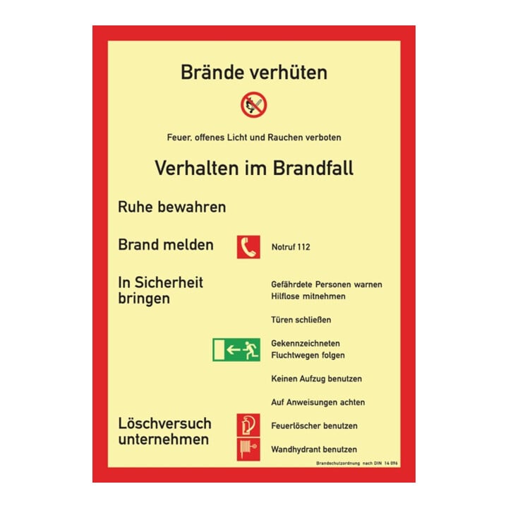 Brandschutzzeichen BGV A8 L210xB297mm Brandschutzordnung Ku.