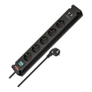 Bremounta Multiprise 5 prises avec fonction de charge USB, noire, 3 m