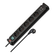 Bremounta Multiprise 5 prises avec fonction de charge USB, noire, 3 m-1