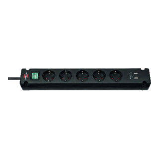 Bremounta Steckdosenleiste mit USB-Ladefunktion 5fach schwarz 3m