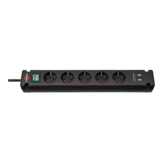 Bremounta Steckdosenleiste mit USB-Ladefunktion 5fach schwarz 3m