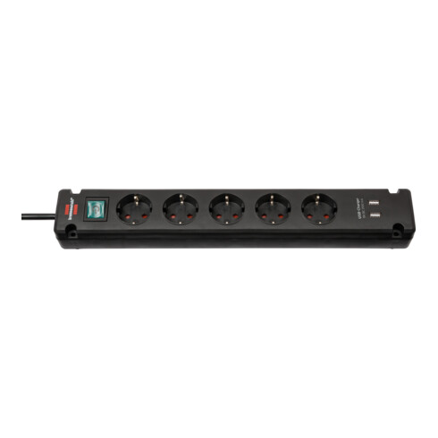 Bremounta Steckdosenleiste mit USB-Ladefunktion 5fach schwarz 3m