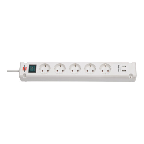 Bremounta Steckdosenleiste mit USB-Ladefunktion 5fach weiß 3m H05VV-F 3G1,5 mit Schalter
