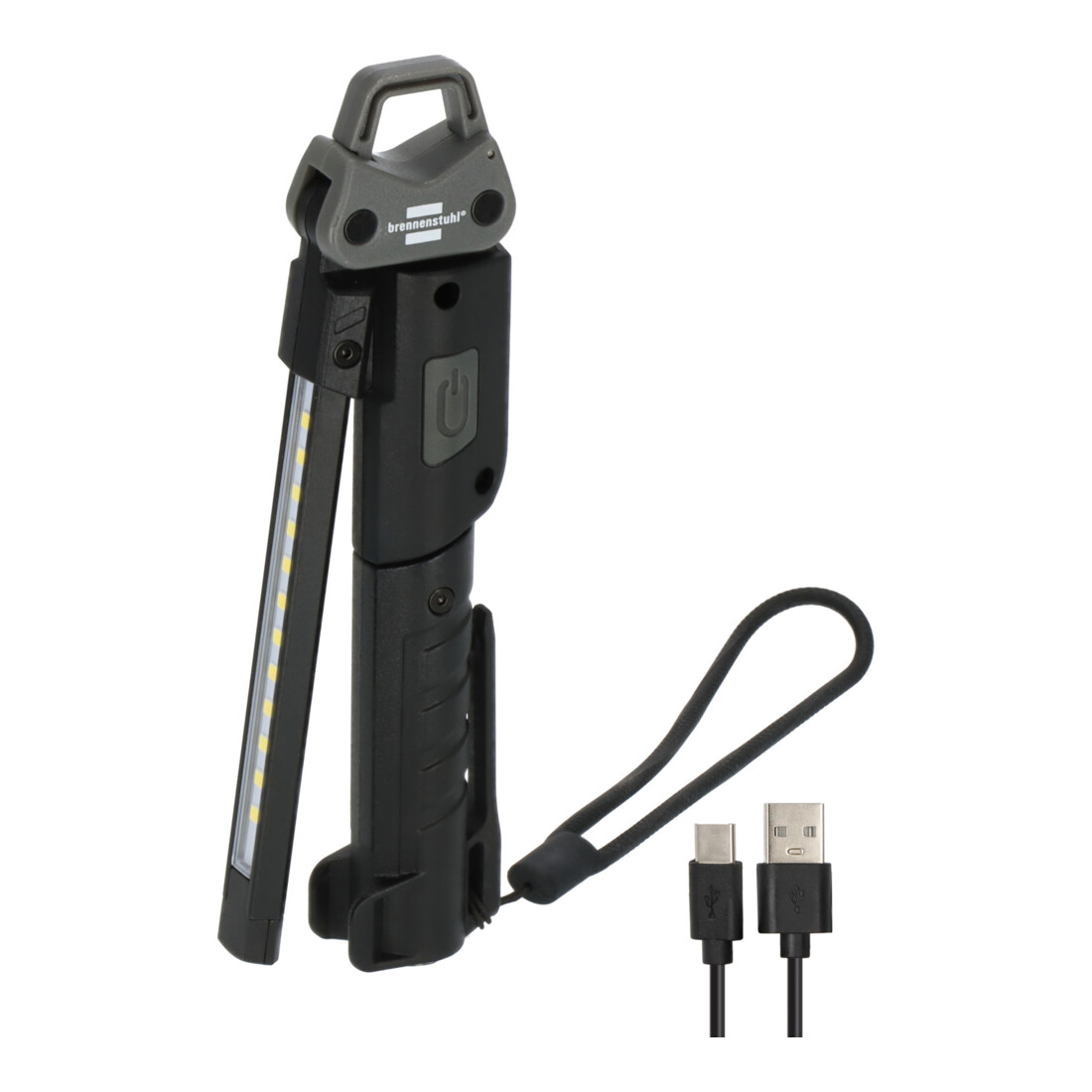 Brennenstuhl Accu LED Handlamp HL 400 AC / LED Werkplaatslamp met ingebouwde accu (400lm, 3 individueel schakelbare lichtbronnen, inklapbaar, brandduur max. 6u, incl. USB C oplaadkabel)