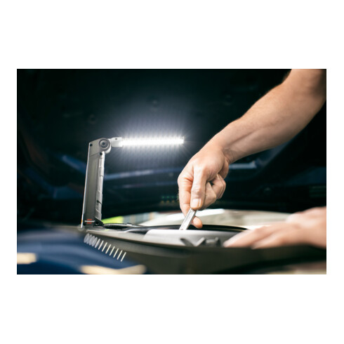 Brennenstuhl Akku LED Werkplaatslamp SANSA 401 A / LED Werklicht met accu en magneet (max. 80u brandduur, 400+70lm, inklapbaar tot zakformaat, incl. USB C laadkabel)