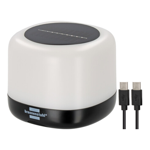 Brennenstuhl Akku Solar LED Outdoor Leuchte GL 400 AS (Campinglampe IP44 mit 400lm, bis zu 45h Leuchtdauer, 3 Schaltstufen, austauschbarer Akku 18650, Powerbank, USB C Ladekabel)