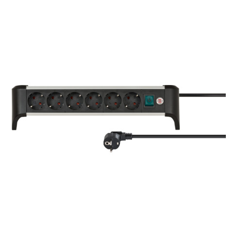 Brennenstuhl Alu-Office-Line Steckdosenleiste 6-fach/ Steckerleiste aus Aluminium für den Schreibtisch