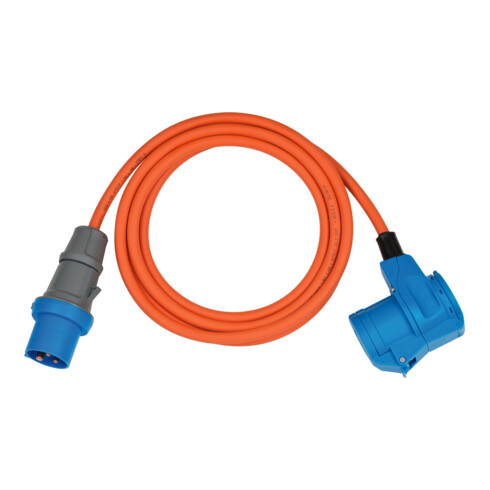 Brennenstuhl Camping CEE verlengkabel met CEE stekker en hoekkoppeling incl. combi-stopcontact (3m kabel in oranje, 230V/16A, voor buitengebruik, Made in Germany)