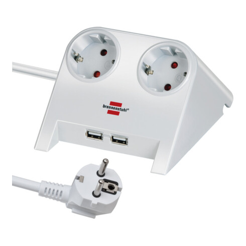 Brennenstuhl Caricatore USB da tavolo a 2 prese 2100mA 2Ve, bianco lucido, 1,8m