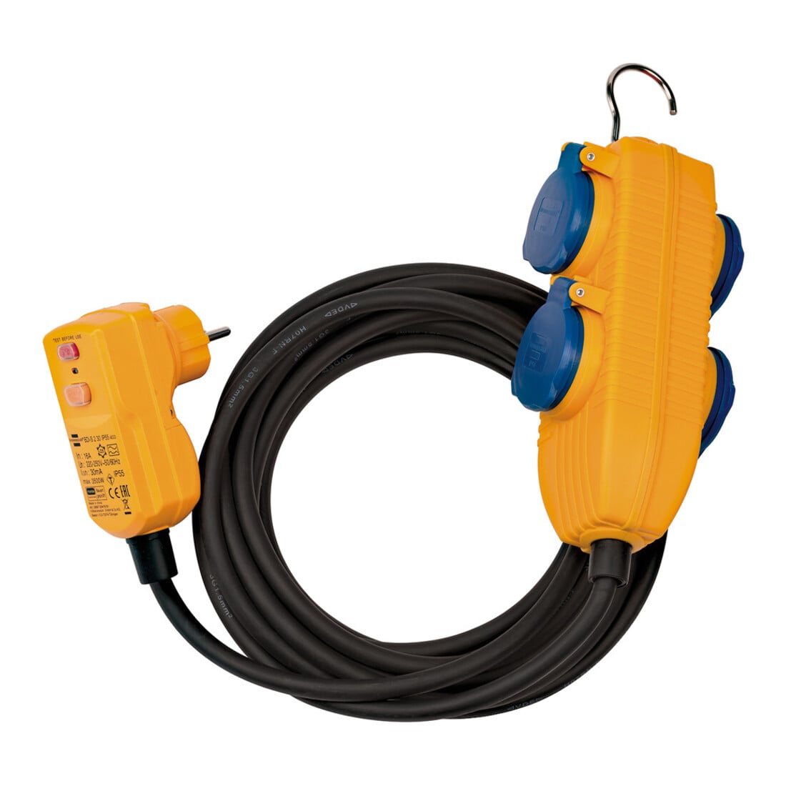 Brennenstuhl Cavo adattatore di protezione FI IP54 con blocco di potenza 10m, H07RN-F3G1,5