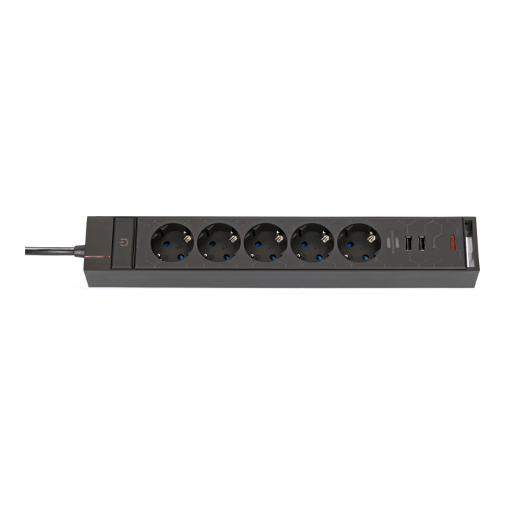 Brennenstuhl Gaming Steckdosenleiste GSL 05 USB mit LED Beleuchtung (5-fach beleuchtete Mehrfachsteckdose für Gaming-Setup mit LED Farbwechsel)