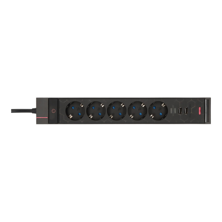 Brennenstuhl Gaming Steckdosenleiste GSL 05 USB mit LED Beleuchtung (5-fach beleuchtete Mehrfachsteckdose für Gaming-Setup mit LED Farbwechsel)