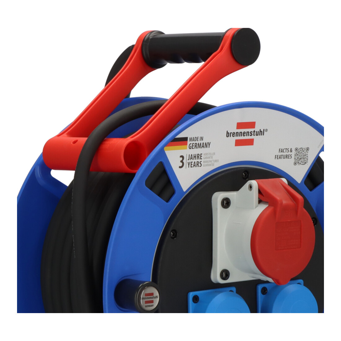 Brennenstuhl Garant CEE 1 IP44 Kabelhaspel (CEE-kabelhaspel met 30m kabel zwart, speciaal kunststof, voor continu gebruik buiten, Made in Germany)