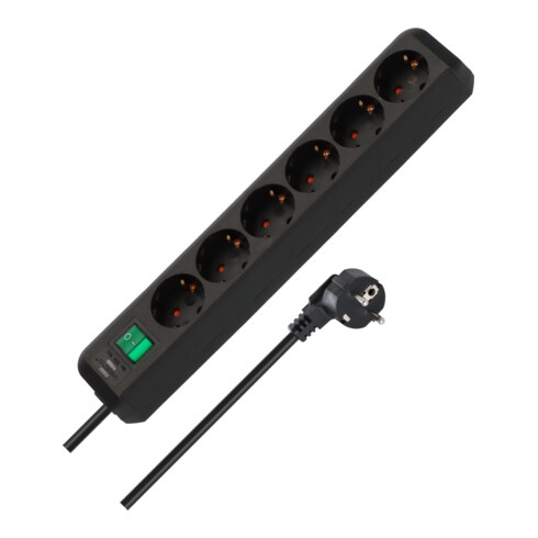 Brennenstuhl Interruttore a 6 vie Eco-Line, nero, 1,5m