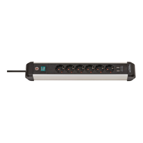 Brennenstuhl Premium-Alu-Line Steckdosenleiste mit USB / Mehrfachsteckdose 6-fach aus hochwertigem Aluminium
