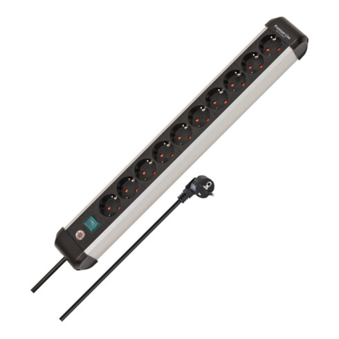 Brennenstuhl Premium-Alu-Line stekkerdoos 10-voudig / stekkerblok van hoogwaardig aluminium (stekkerdoos met schakelaar en 3m kabel, Made in Germany)