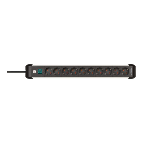 Brennenstuhl Premium-Alu-Line stekkerdoos 10-voudig / stekkerblok van hoogwaardig aluminium (stekkerdoos met schakelaar en 3m kabel, Made in Germany)