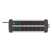 Brennenstuhl Premium-Alu-Line Technik stekkerdoos 12-voudig Duo zwart 3m H05VV-F 3G1.5 6-voudig schakelbare stekkerdozen-2