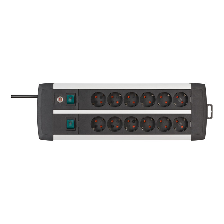 Brennenstuhl Premium-Alu-Line Technik stekkerdoos 12-voudig Duo zwart 3m H05VV-F 3G1.5 6-voudig schakelbare stekkerdozen