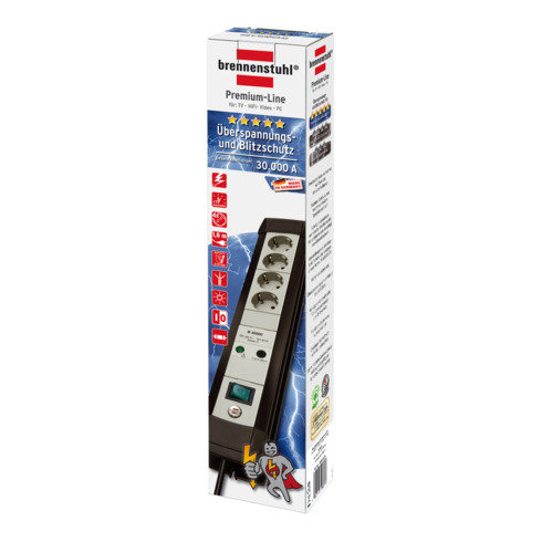 Brennenstuhl Premium-Line 30.000A 4-fach schwarz/ lichtgrau 1,8m