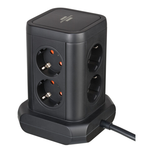 Brennenstuhl Presa a torre a 8 vie con 4x USB nero, 2m, H05VV-F3G1.5