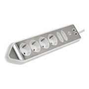 Brennenstuhl Presa angolare brennenstuhl®estilo a 6 vie, con funzione di ricarica USB, 4x prese di protezionee 2x Euro, argento/bianco-5