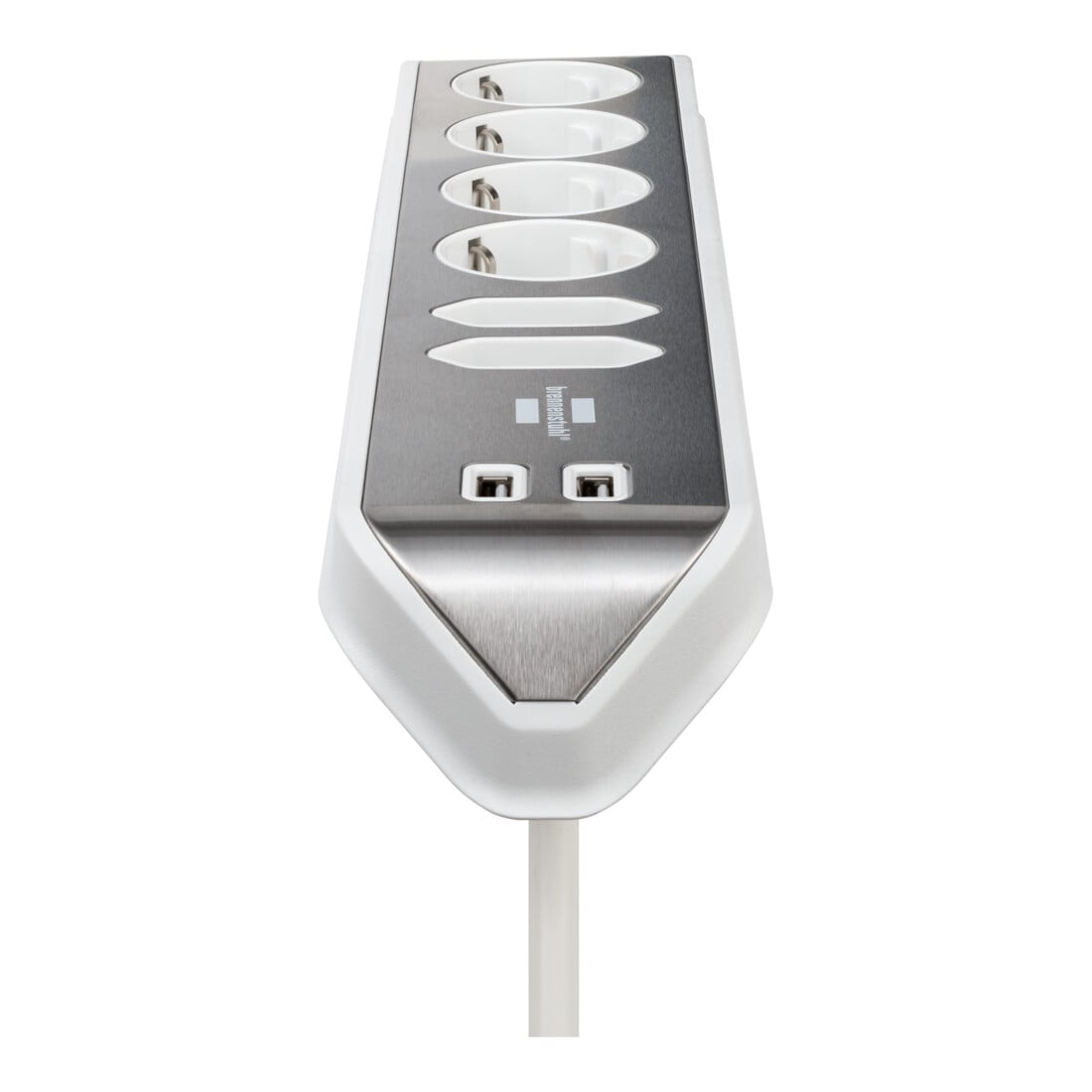 Brennenstuhl Presa angolare brennenstuhl®estilo a 6 vie, con funzione di ricarica USB, 4x prese di protezionee 2x Euro, argento/bianco