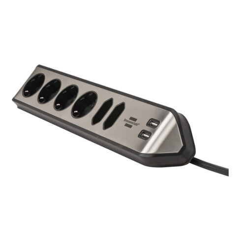 Brennenstuhl Presa angolare brennenstuhl®estilo a 6 vie, con funzione di ricarica USB, 4x Schuko e 2x Euro, argento/nero