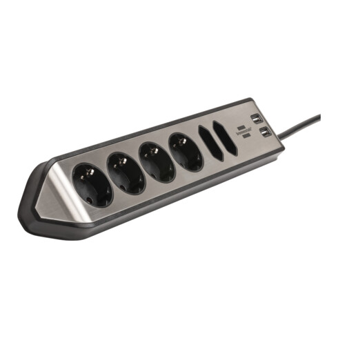 Brennenstuhl Presa angolare brennenstuhl®estilo a 6 vie, con funzione di ricarica USB, 4x Schuko e 2x Euro, argento/nero