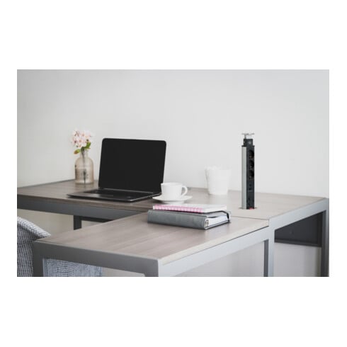 Brennenstuhl Presa LAN da tavolo a 3 vie con caricatore USB Tower Power 2xLAN-RJ45, 2xUSB, 2m H05VV-F 3G1,5 argento-nero