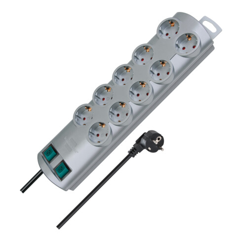 Brennenstuhl Presa multipla a 10 vie Primera-Line, argento, 2m, 5 vie commutabili